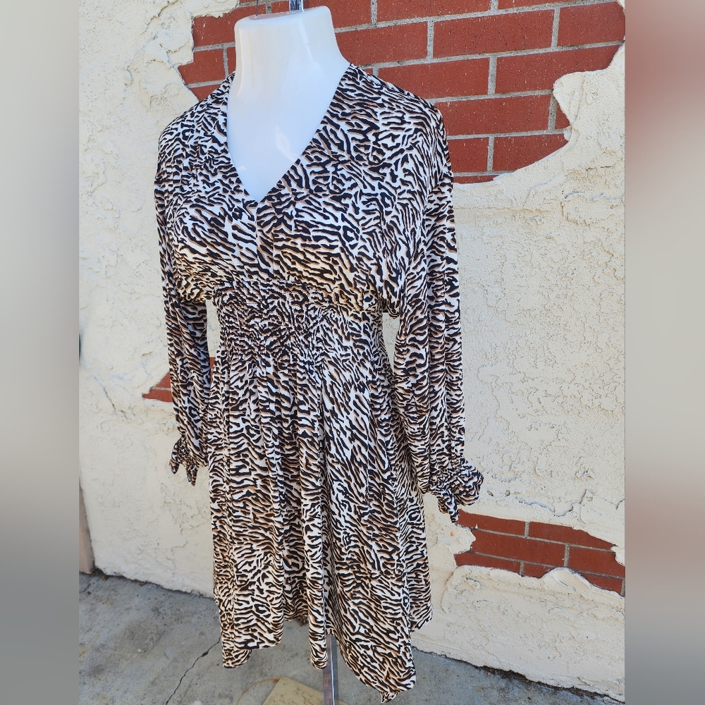 Small Women Current Air Los Angeles Animal Print Long Sleeve Dress Asymmetrical